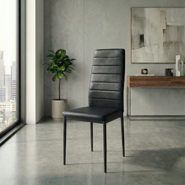 Rosa Megapap PU Leather dining chair in black color with black metal leg 40x52x96cm.