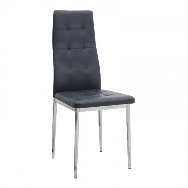 Rosa Megapap PU Leather dining chair in black color with chrome metal leg 41x48x98cm.