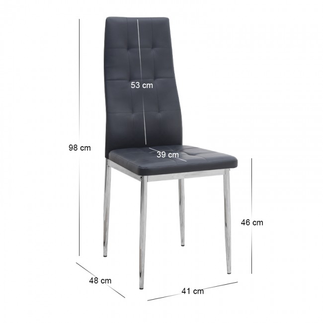 Rosa Megapap PU Leather dining chair in black color with chrome metal leg 41x48x98cm.
