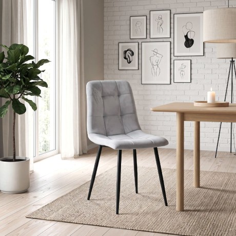 Tito Megapap velvet dining chair in light grey color with black metal legs 44x55x88cm.