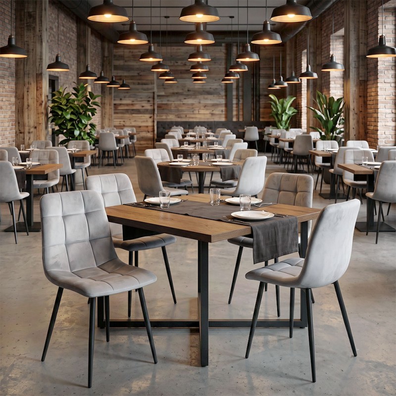 Tito Megapap velvet dining chair in light grey color with black metal legs 44x55x88cm.