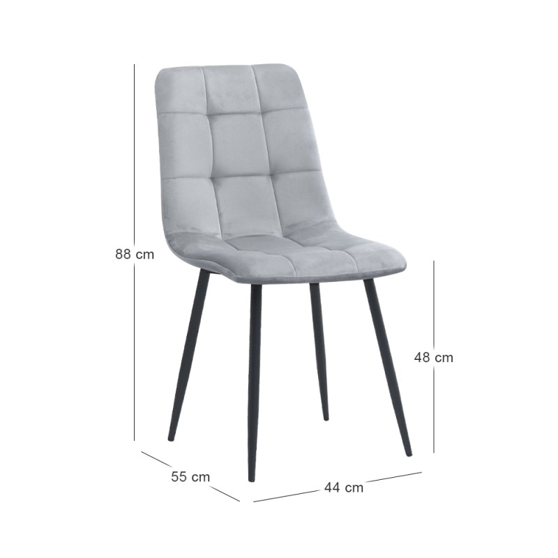 Tito Megapap velvet dining chair in light grey color with black metal legs 44x55x88cm.