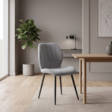 Valena Megapap fabric dining chair in elephant grey color with black metal legs 48x58x87cm.