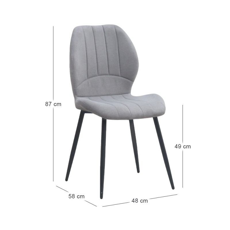 Valena Megapap fabric dining chair in elephant grey color with black metal legs 48x58x87cm.