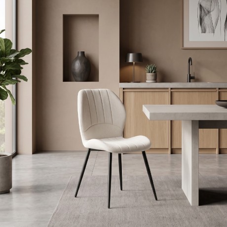 Valena Megapap fabric dining chair in cream color with black metal legs 48x58x87cm.