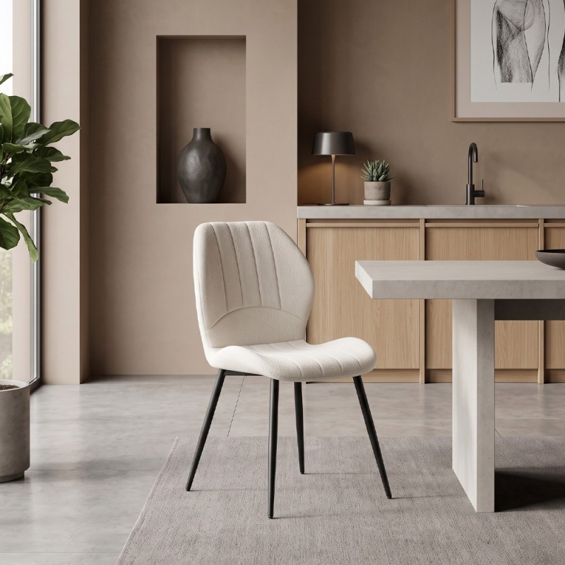 Valena Megapap fabric dining chair in cream color with black metal legs 48x58x87cm.