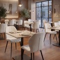 Valena Megapap fabric dining chair in cream color with black metal legs 48x58x87cm.