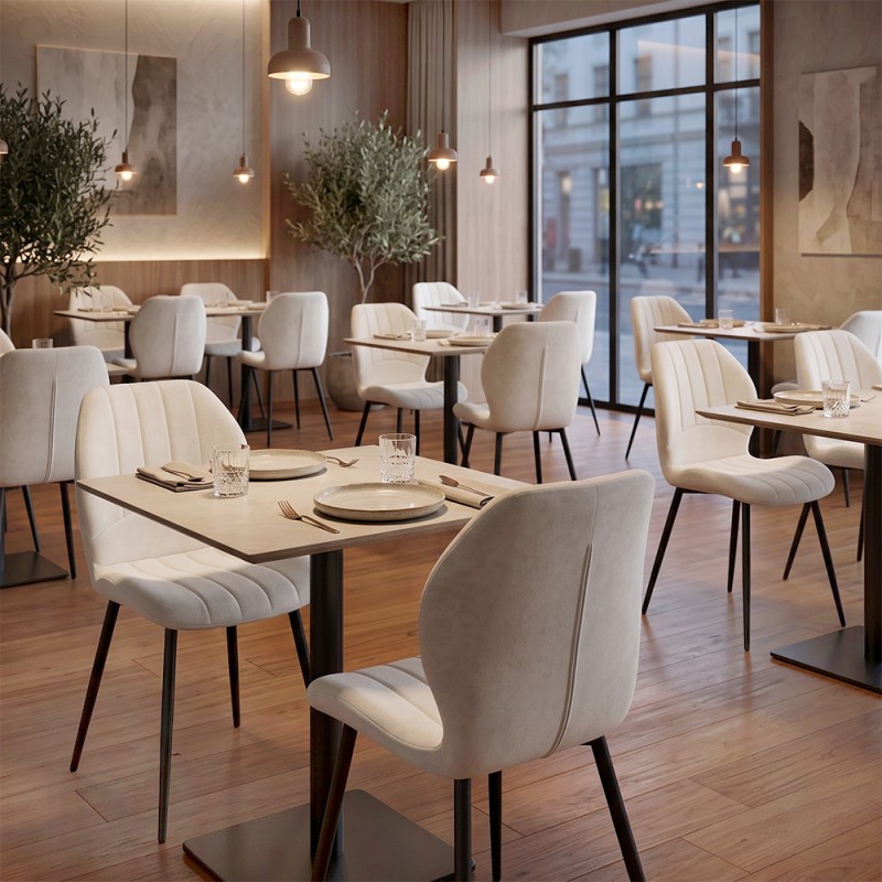 Valena Megapap fabric dining chair in cream color with black metal legs 48x58x87cm.