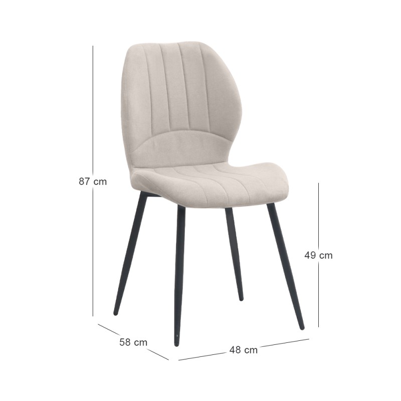 Valena Megapap fabric dining chair in cream color with black metal legs 48x58x87cm.
