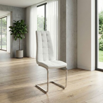 Vela Megapap PU Leather dining chair in white color with chrome base 41x61x107cm.