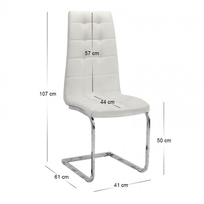 Vela Megapap PU Leather dining chair in white color with chrome base 41x61x107cm.