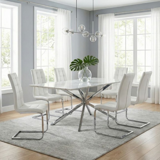 Vela Megapap PU Leather dining chair in white color with chrome base 41x61x107cm.