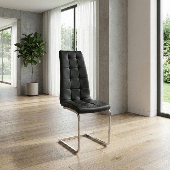 Vela Megapap PU Leather dining chair in black color with chrome base 41x61x107cm.