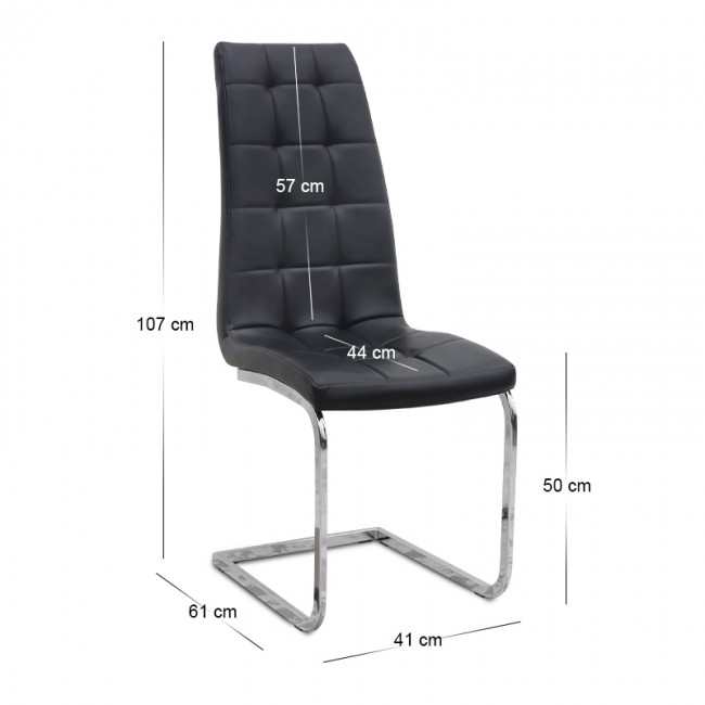 Vela Megapap PU Leather dining chair in black color with chrome base 41x61x107cm.