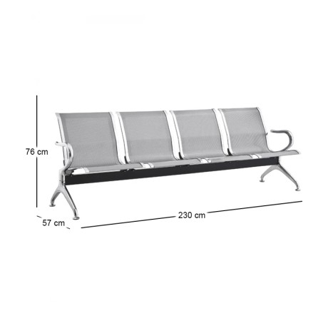 Waiting Seat 4-Seater Steel Mesh Grey (Chrome Frame)