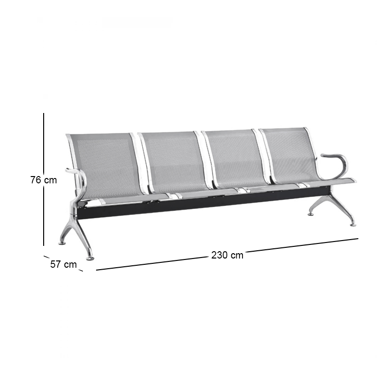 Waiting Seat 4-Seater Steel Mesh Grey (Chrome Frame)