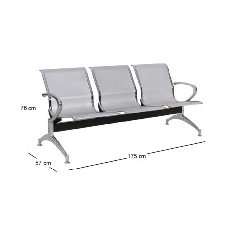 Waiting Seat 3-Seater Steel Mesh Grey (Chrome Frame)