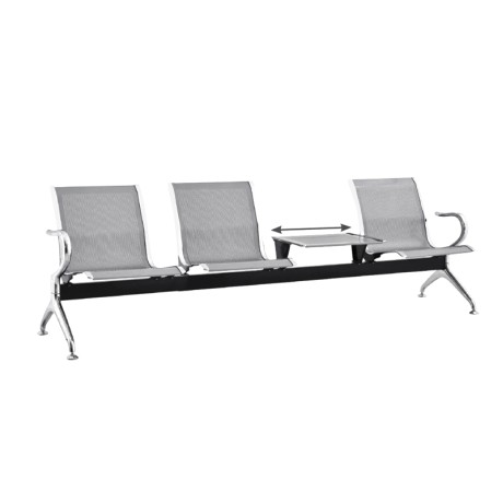 Waiting Seat 3-Seater + Table Steel Mesh Grey (Chrome Frame)