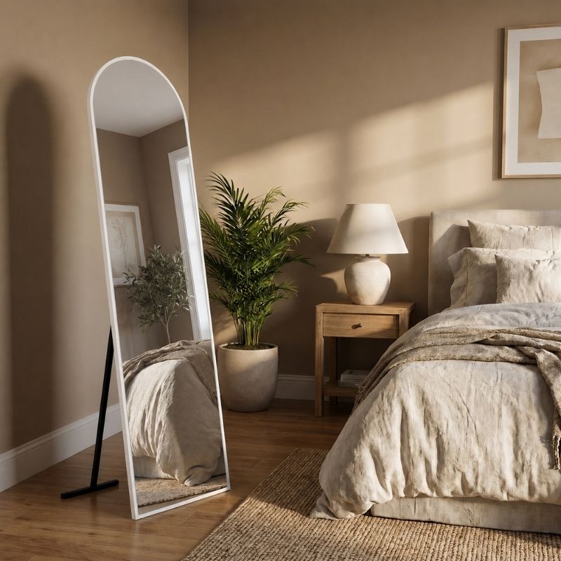 Agalu Megapap melamine floor and wall mirror in white color 40x150cm.