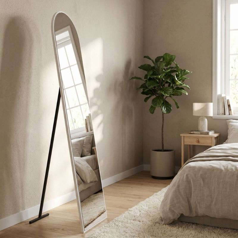 Agalu Megapap melamine floor and wall mirror in white color 40x150cm.