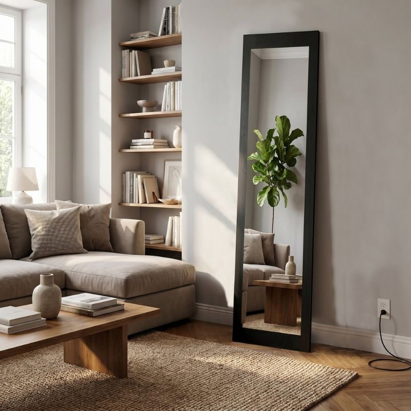 Lalu Megapap melamine floor and wall mirror in sencron black color 40x150cm.