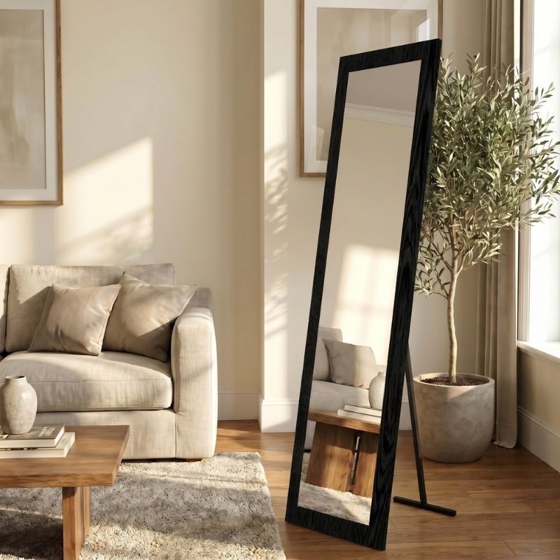 Lalu Megapap melamine floor and wall mirror in sencron black color 40x150cm.