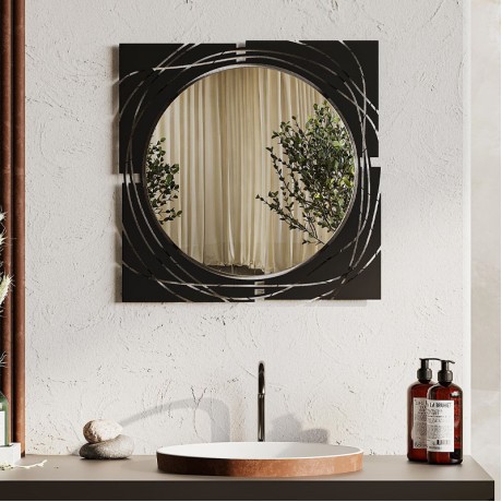 Hulla Megapap metal wall mirror in black color 55.6x2x55.6cm.