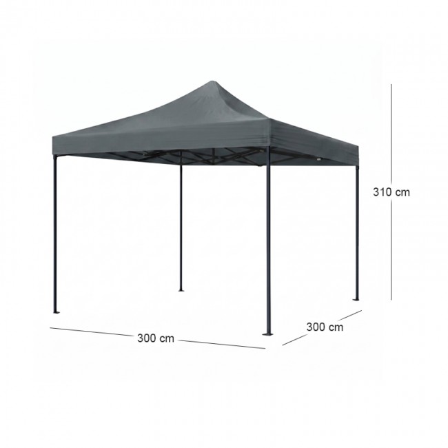 Κιόσκι - Gazebo Bari Megapap πτυσσόμενο μεταλλικός σκελετός - αδιάβροχο ύφασμα χρώμα γκρι 3x3x3,10m.