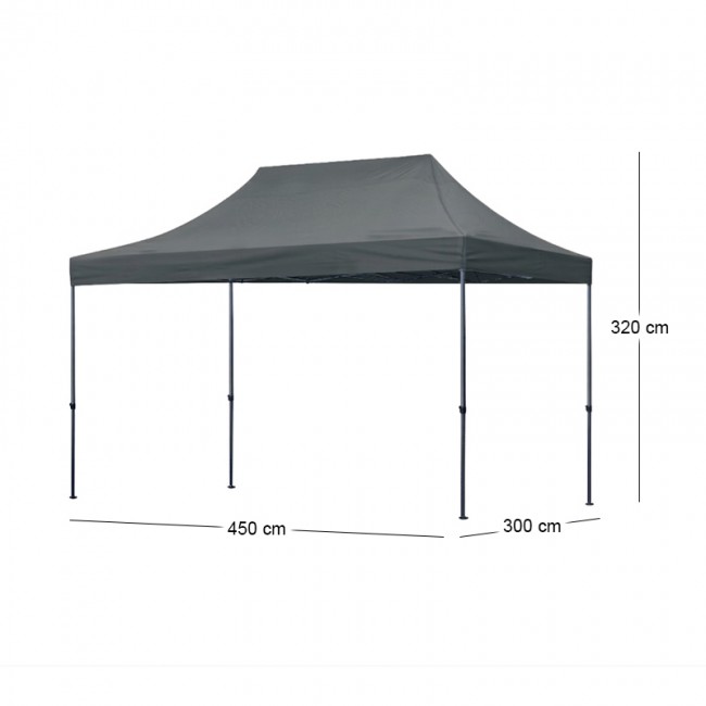 Κιόσκι - Gazebo Bari Megapap πτυσσόμενο μεταλλικός σκελετός - αδιάβροχο ύφασμα χρώμα γκρι 3x4,5x3,20m.