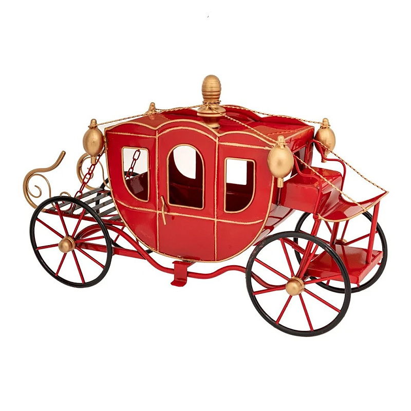 XMAS RED METAL DECORATION PUMPKIN CART 55X21.5X32.5