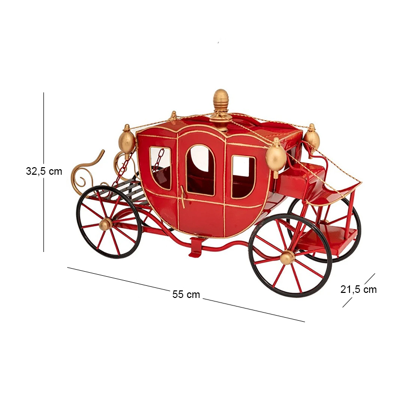 XMAS RED METAL DECORATION PUMPKIN CART 55X21.5X32.5