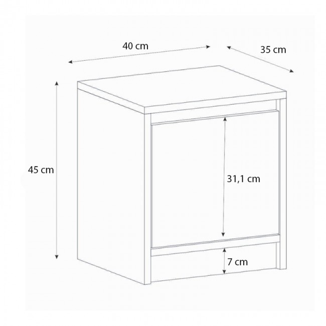Conve Megapap melamine nightstand in white color 40x35x45cm.