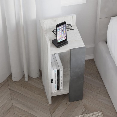 Elos Megapap melamine nightstand left module in ancient white - retro grey color 25x27x60cm.