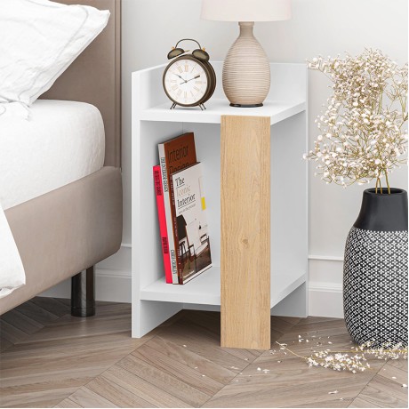 Κομοδίνο Elos Megapap αριστερό χρώμα λευκό - saphhire oak 30x31,7x55εκ.