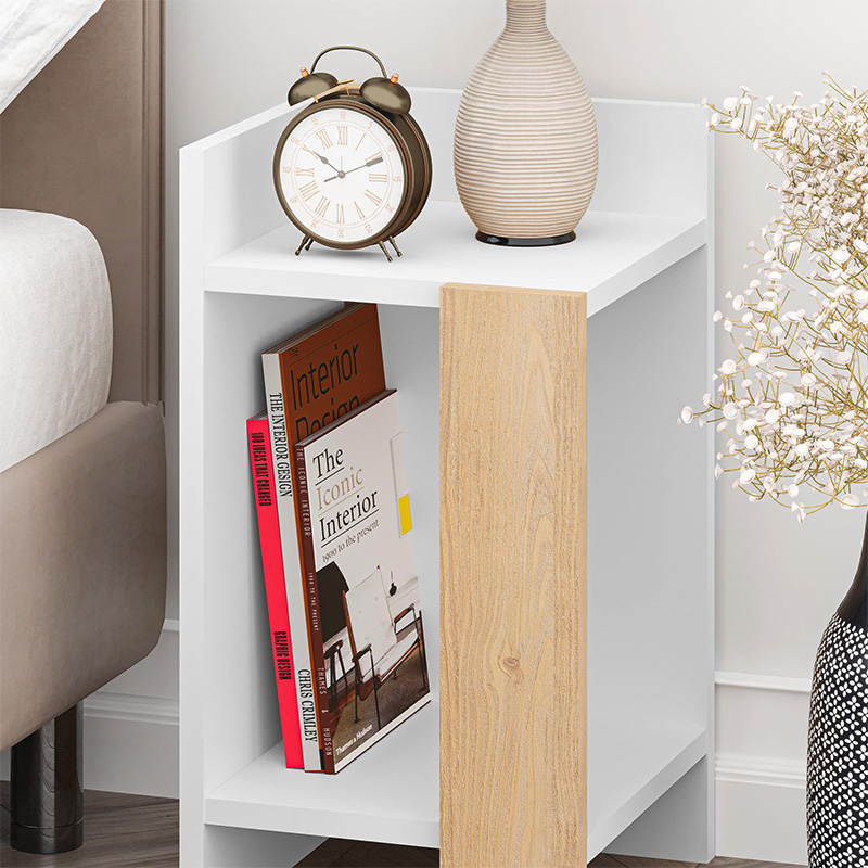 Elos Megapap melamine nightstand in white - sapphire oak color 30x31.7x55cm.
