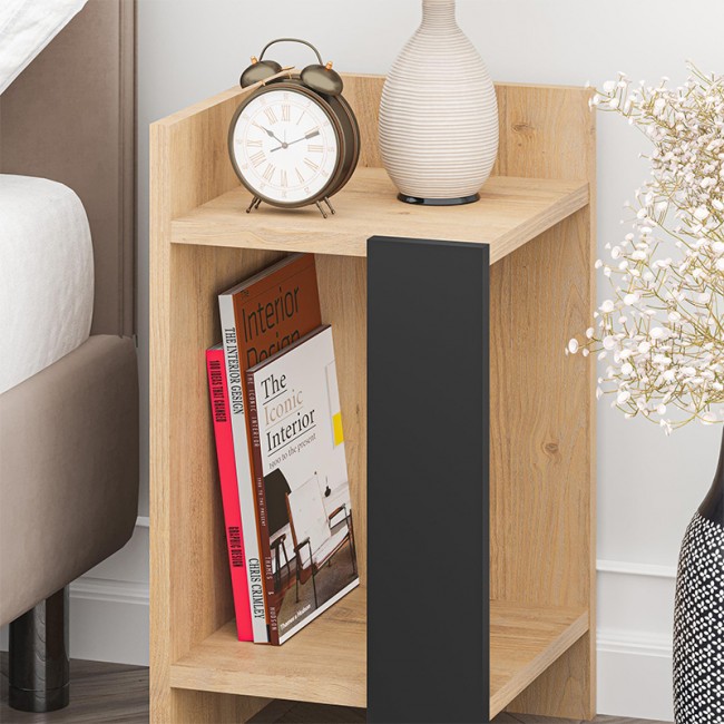 Elos Megapap melamine nightstand in sapphire oak - silky black color 30x31.7x55cm.