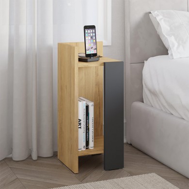 Elos Megapap melamine nightstand left module in sapphire oak - anthracite color 25x27x60cm.