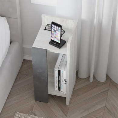 Elos Megapap melamine nightstand right module in ancient white - retro grey color 25x27x60cm.