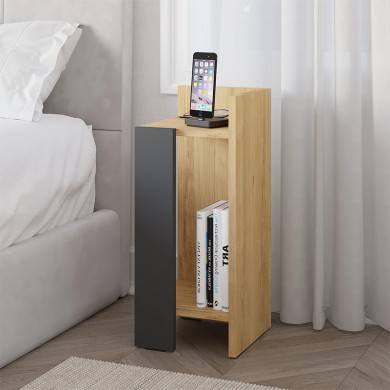 Elos Megapap melamine nightstand right module in sapphire oak - anthracite color 25x27x60cm.