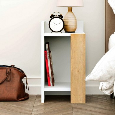 Elos Megapap melamine nightstand in white - sapphire oak color 30x31.7x55cm.