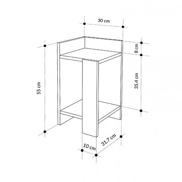 Elos Megapap melamine nightstand in white - sapphire oak color 30x31.7x55cm.