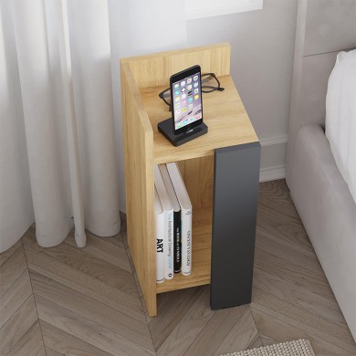 Elos Megapap melamine nightstand in sapphire oak - silky black color 30x31.7x55cm.