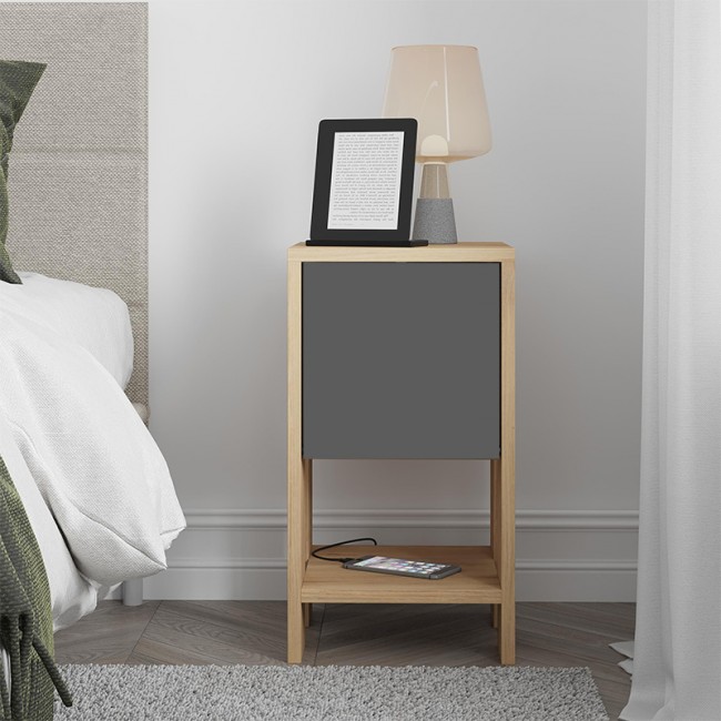 Κομοδίνο Ema Megapap χρώμα φυσικό οξιάς - ανθρακί 30x30x55εκ.