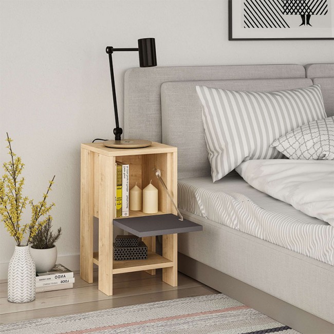 Κομοδίνο Ema Megapap χρώμα φυσικό οξιάς - ανθρακί 30x30x55εκ.