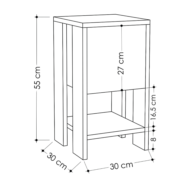 Ema Megapap melamine night-stand in black color 30x30x55cm.