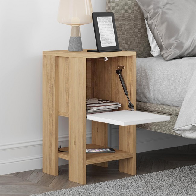 Κομοδίνο Ema Megapap χρώμα sapphire oak - λευκό 30x30x55εκ.