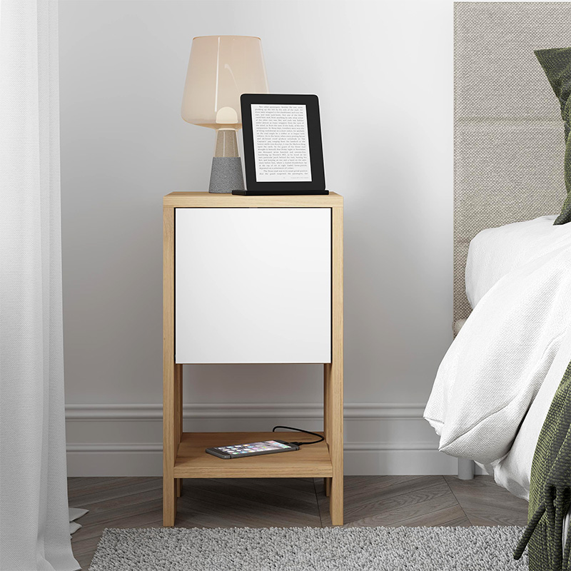Ema Megapap melamine night-stand in sapphire oak - white color 30x30x55cm.