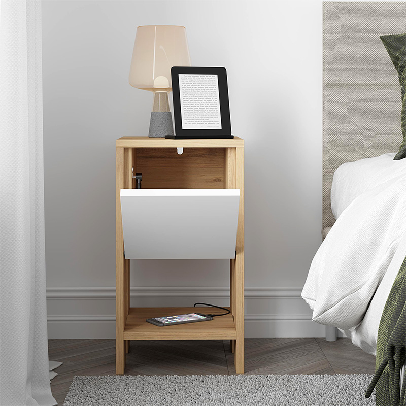 Ema Megapap melamine night-stand in sapphire oak - white color 30x30x55cm.
