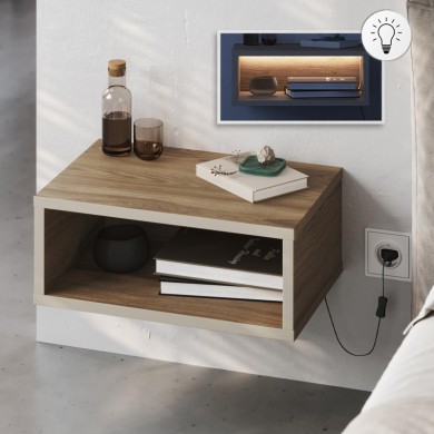Brik Megapap wall mounted nighstand with LED light in walnut - sandstone color 45x30x18cm.