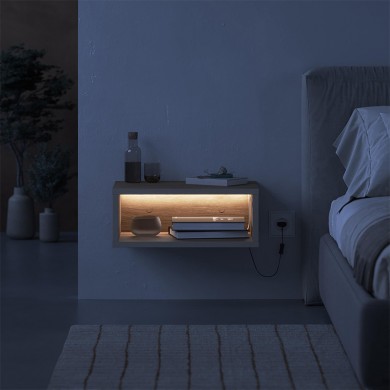 Brik Megapap wall mounted nighstand with LED light in walnut - sandstone color 45x30x18cm.